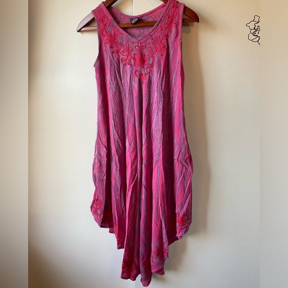 One Size Pink Purple Tie Dye Dress Flowers Jewels Flowy Ace